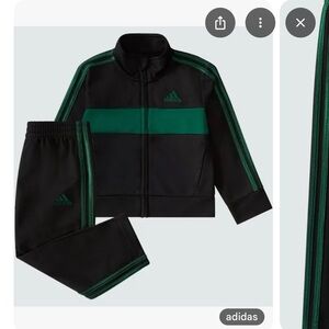 Adidas Black and Green Toddler Tricot Jacket pants Set tracksuit